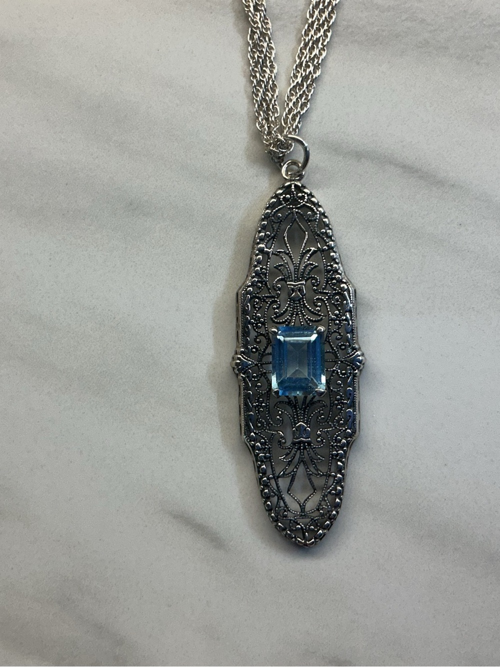Vintage Filagree Light Blue Aquamarine, Emerald Cut Stone Women Jewelry